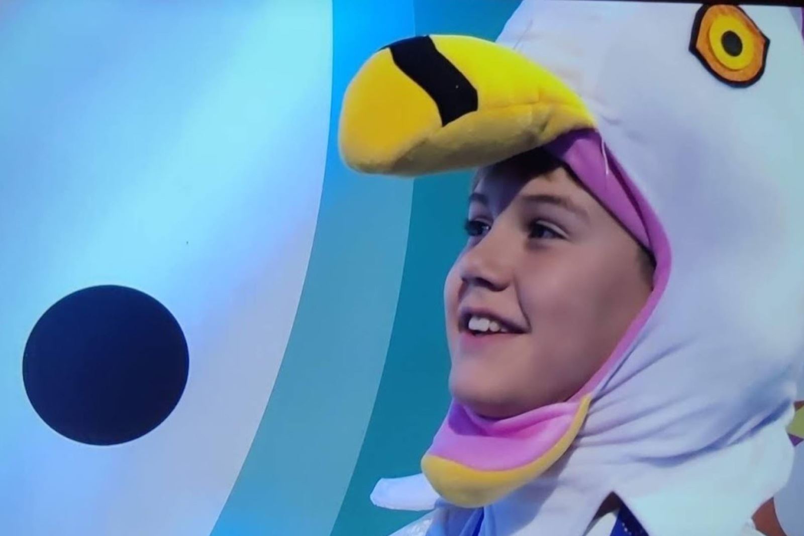 Seagull impersonator Cooper Wallace in his seagull costume